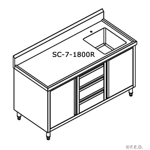 Modular Systems SC-7-1800R-H - Stainless Steel Sink Cabinet with Doors & Drawers, Right Sink 1800 x 700mm