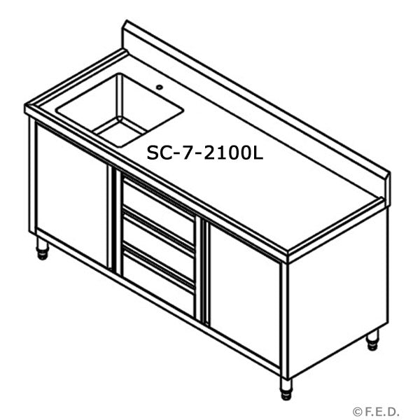 Modular Systems SC-7-2100L-H - Stainless Steel Sink Cabinet with Doors & Drawers, Left Sink 2100 x 700mm