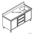 Modular Systems SC-7-2100R-H - Stainless Steel Sink Cabinet with Doors & Drawers, Right Sink 2100 x 700mm