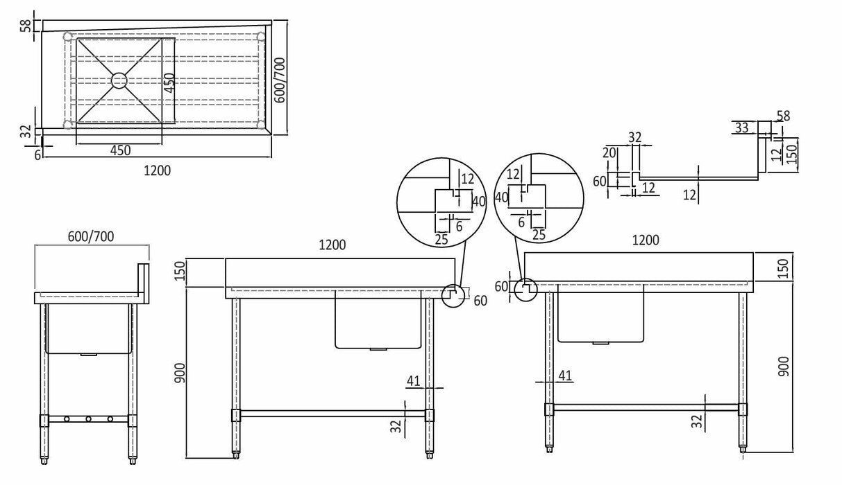 Simco WSS17120 - Dishwasher Inlet Bench with Single Sink 1200 x 700mm - image 5