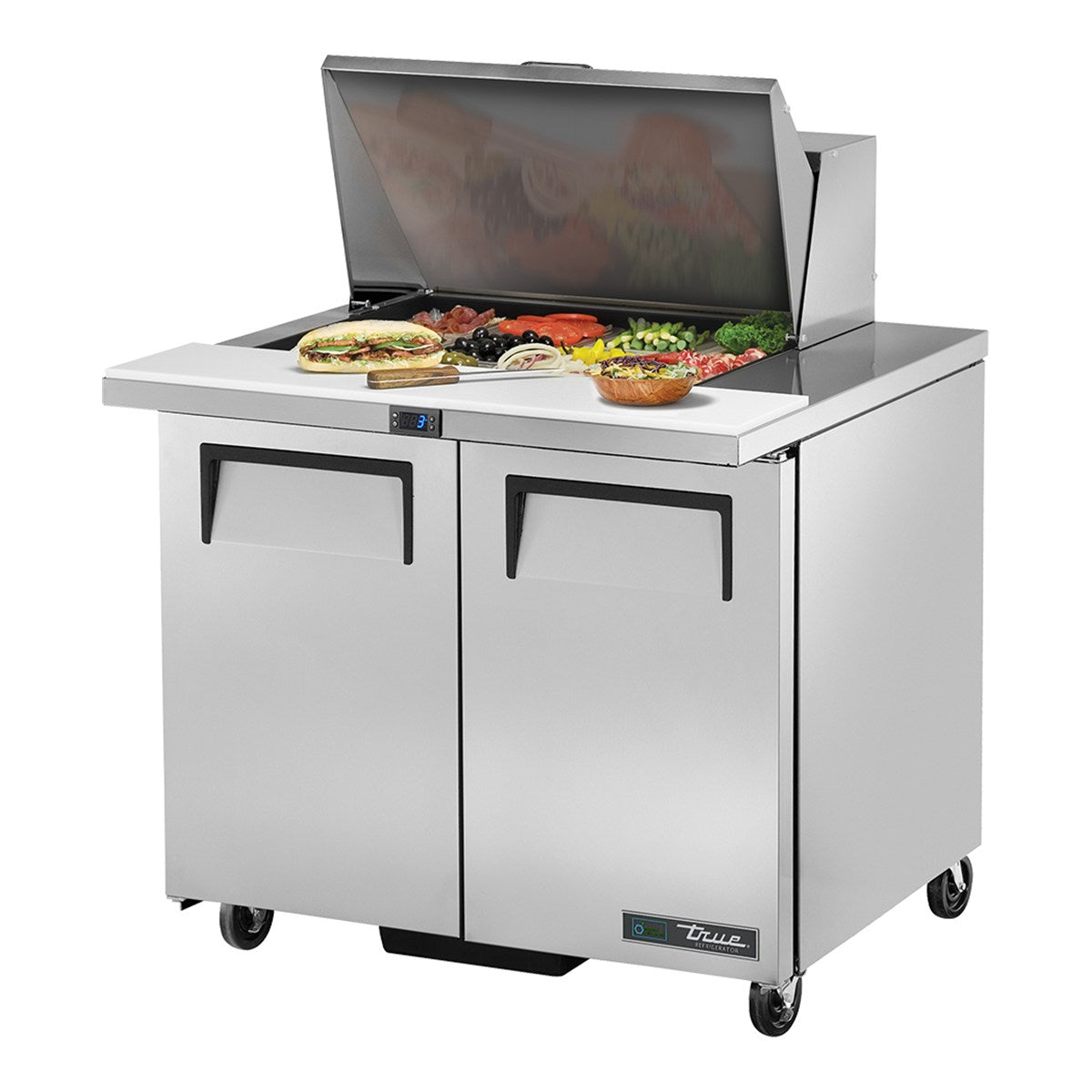 True TSSU-36-12M-B-HC - 12 x 1/6 Pan Mega Top Salad Prep Fridge, 2 Door 924mm