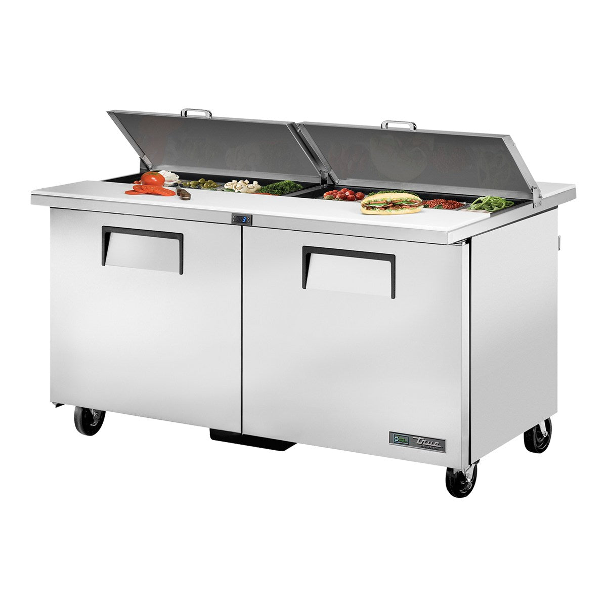 True TSSU-60-16-DS-ST-HC - 16 x 1/6 Pan Dual-Sided Salad Prep Fridge, 2 Door 1534mm