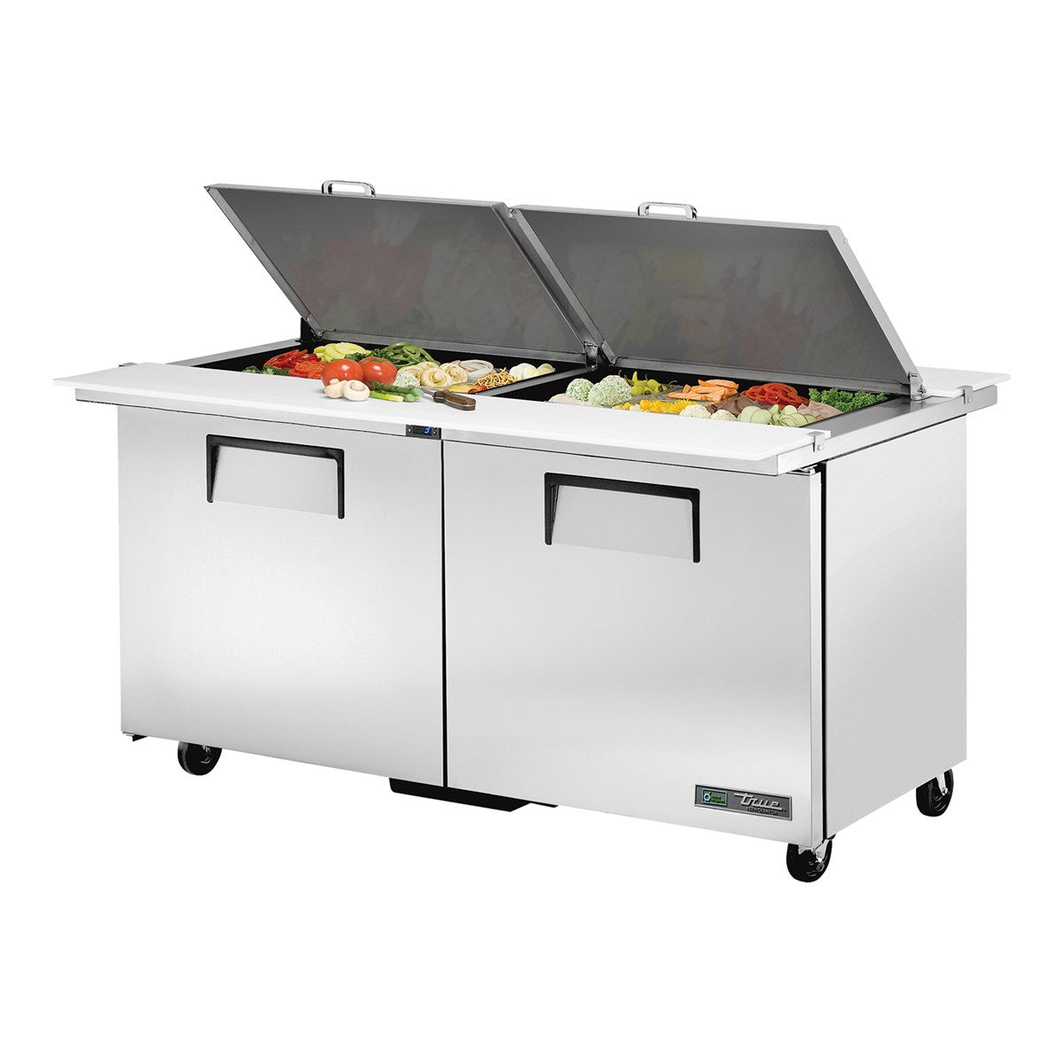 True TSSU-60-24M-B-DS-ST-HC - 24 x 1/6 Pan Dual-Sided Mega Top Salad Prep Fridge, 2 Door 1534mm