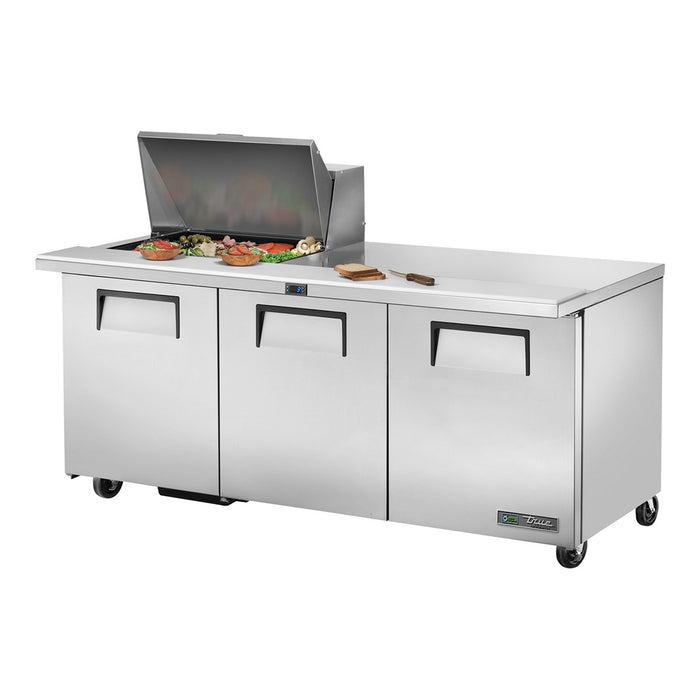 True TSSU-72-12M-B-HC - 12 x 1/6 Pan Mega Top Salad Prep Fridge, 3 Door 1839mm