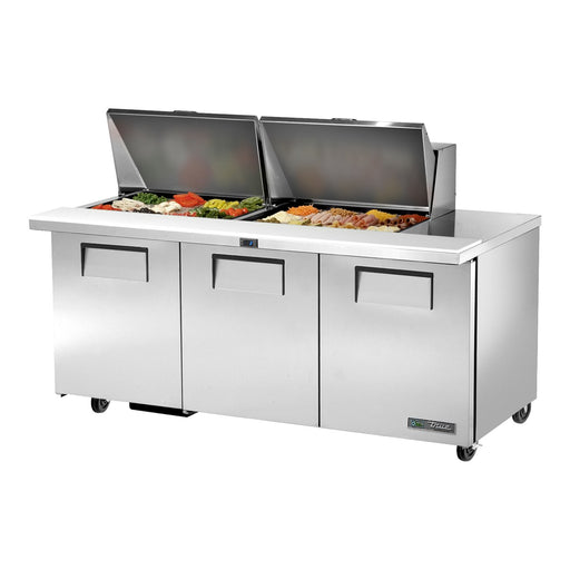 True TSSU-72-24M-B-ST-HC - 24 x 1/6 Pan Mega Top Salad Prep Fridge, 3 Door 1839mm