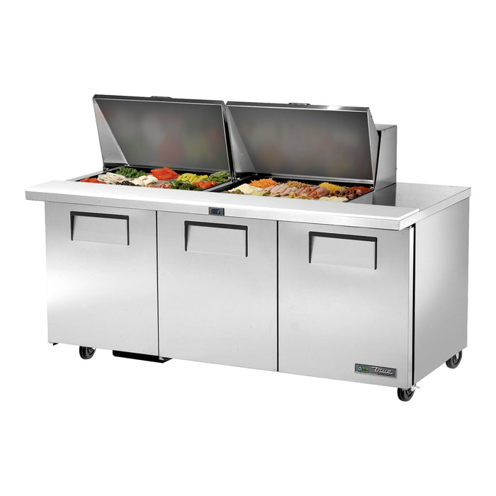 True TSSU-72-24M-B-ST-HC - 24 x 1/6 Pan Mega Top Salad Prep Fridge, 3 Door 1839mm