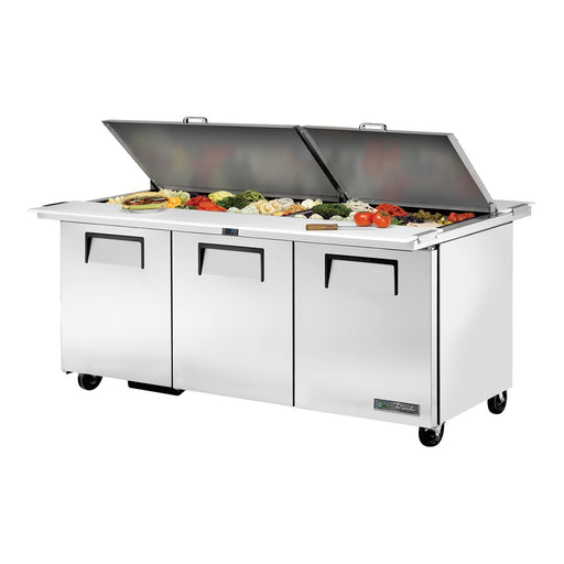 True TSSU-72-30M-B-DS-ST-HC - 30 x 1/6 Pan Dual-Sided Mega Top Salad Prep Fridge, 3 Door 1839mm