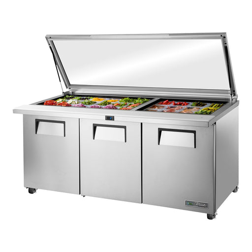 True TSSU-72-30M-B-ST-HC - 30 x 1/6 Pan Mega Top Salad Prep Fridge, 3 Door 1839mm