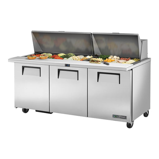 True TSSU-72-30M-B-ST-HC - 30 x 1/6 Pan Mega Top Salad Prep Fridge, 3 Door 1839mm