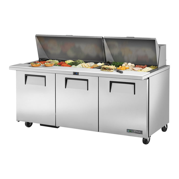 True TSSU-72-30M-B-ST-HC - 30 x 1/6 Pan Mega Top Salad Prep Fridge, 3 Door 1839mm