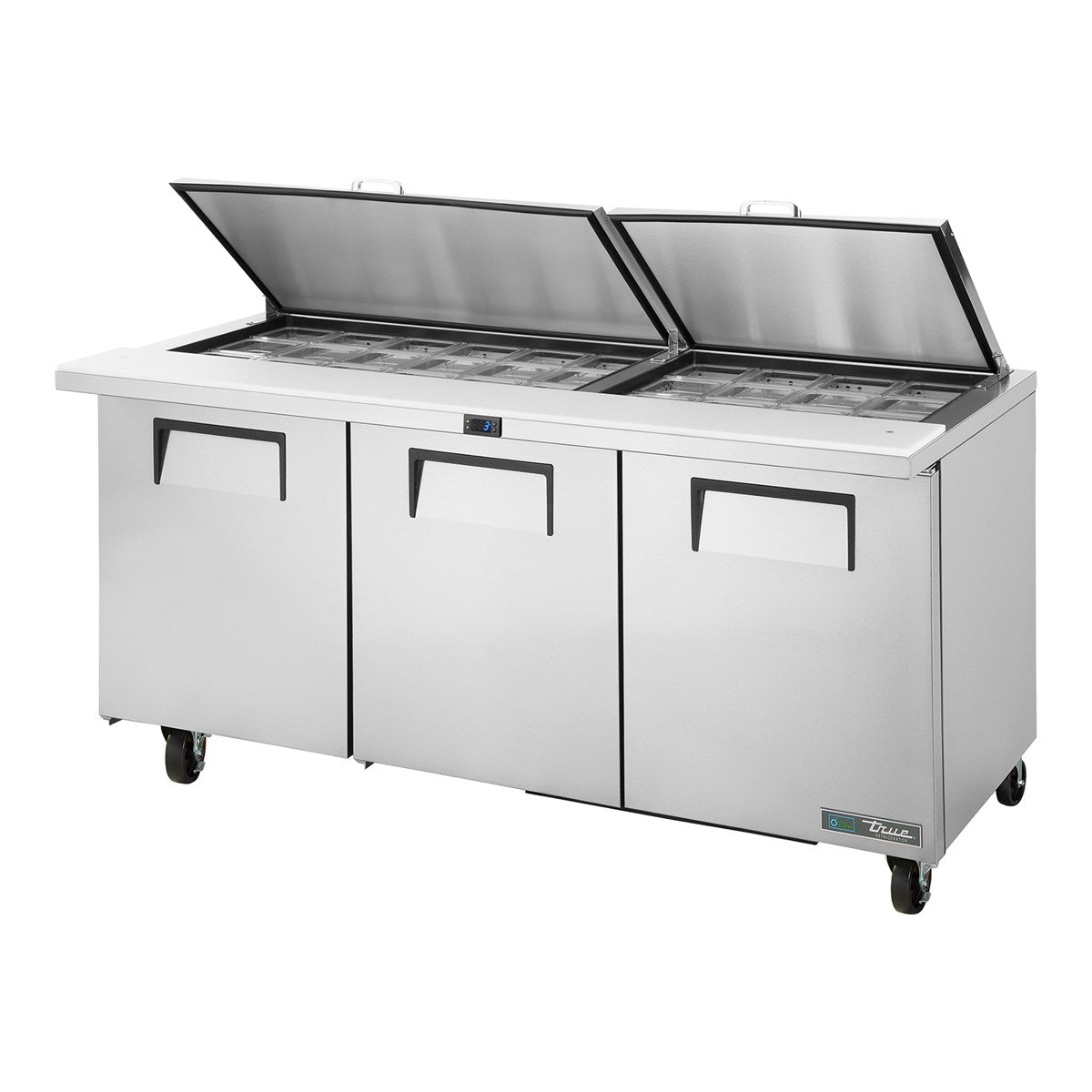 True TSSU-72-30M-B-ST-HC - 30 x 1/6 Pan Mega Top Salad Prep Fridge, 3 Door 1839mm