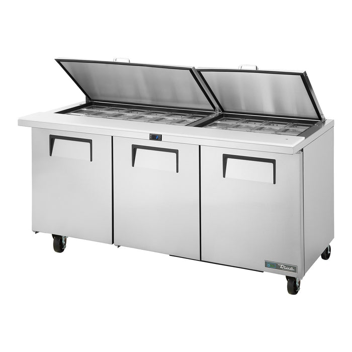 True TSSU-72-30M-B-ST-HC - 30 x 1/6 Pan Mega Top Salad Prep Fridge, 3 Door 1839mm