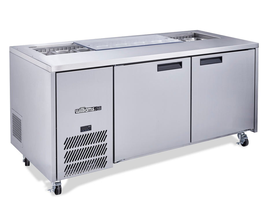 Williams Jade Sandwich HJ2SCBASS - 2 Door Stainless Steel Prep Counter Fridge With Blown Air Well 1815mm 500L