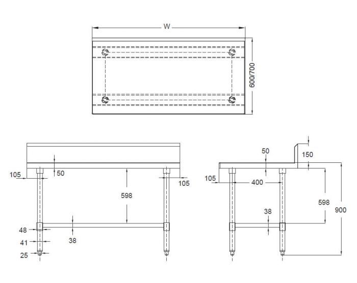 Simco WTS706B - Stainless Steel Work Bench with Splashback 600 x 700mm - image 4