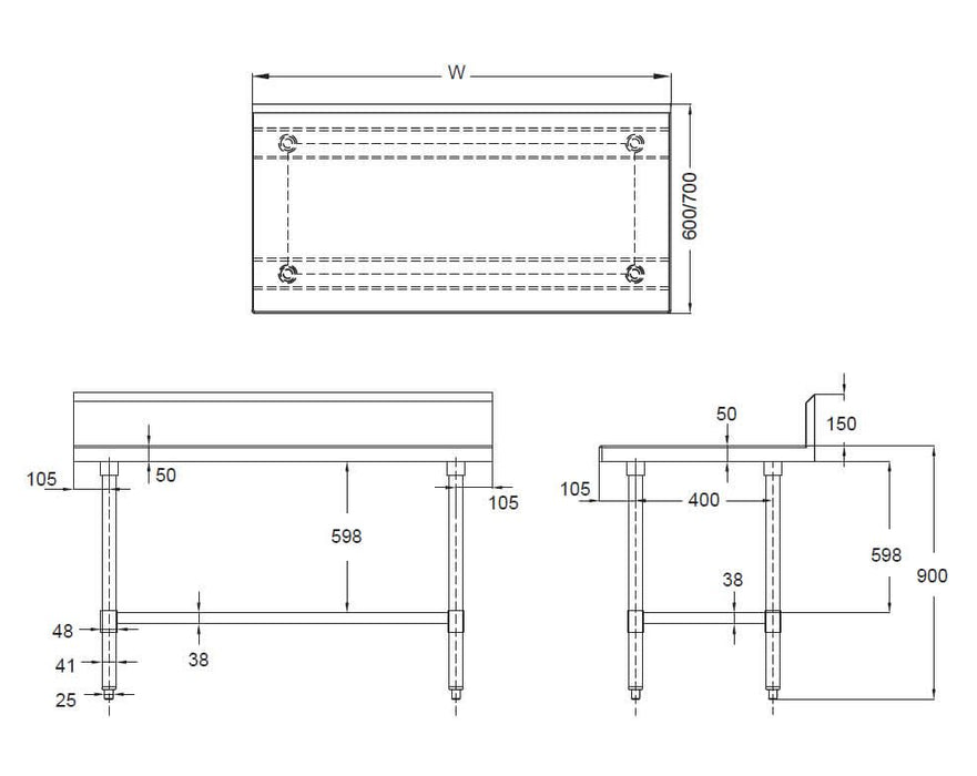 Simco WTS618B - Stainless Steel Work Bench with Splashback 1800 x 600mm - image 4