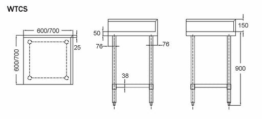 Simco WTCS6B - Stainless Steel Corner Work Bench with Splashback 600 x 600mm - image 2