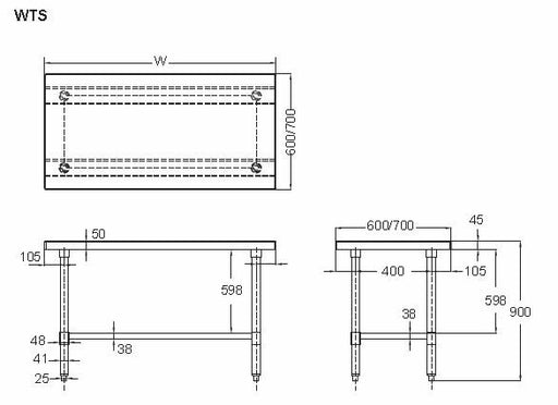 Simco WTS724 - Stainless Steel Flat Top Work Bench 2400 x 700mm - image 2