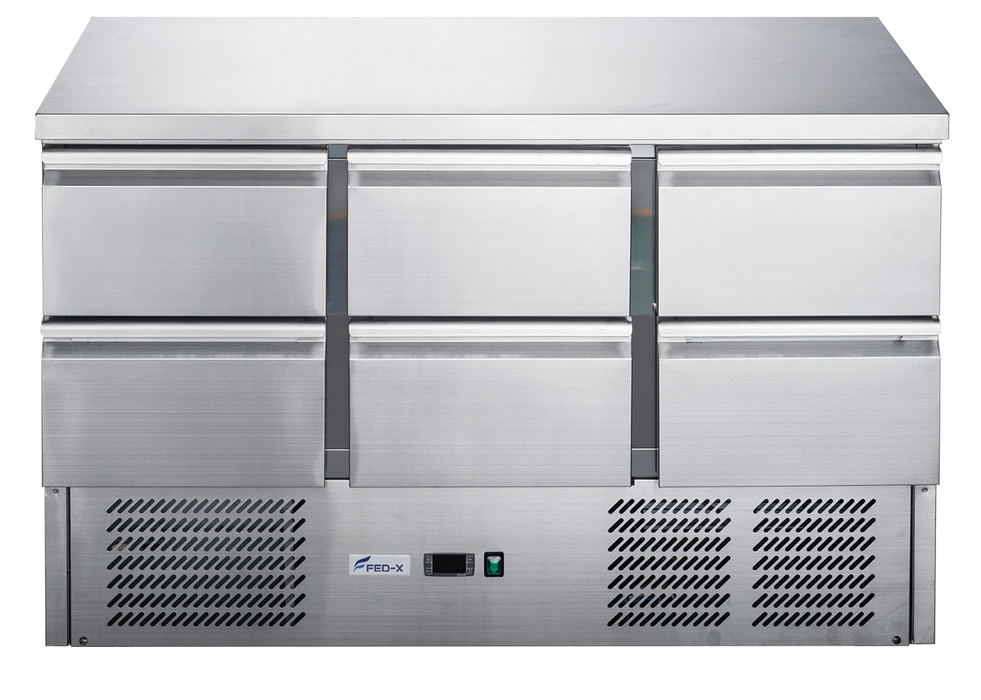 FED-X XGNS1300-6D - Six Drawer Compact Workbench Fridge 1368mm 368L
