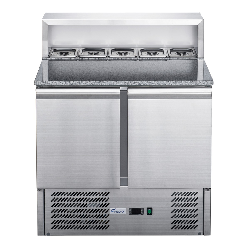 FED-X XGNS900E - Two Door Salad Prep Fridge with Marble Top 900mm
