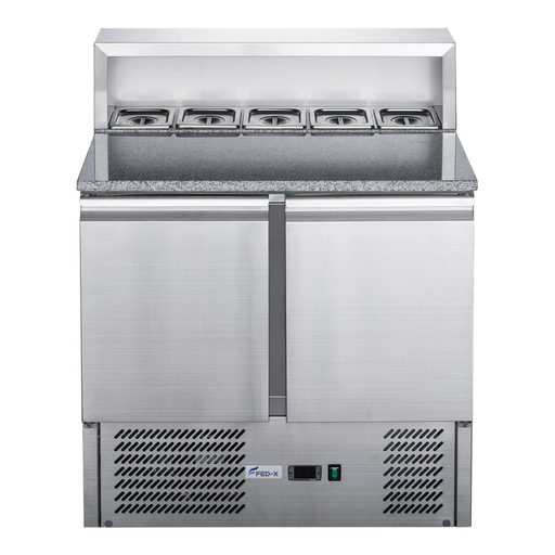 FED-X XGNS900E - Two Door Salad Prep Fridge with Marble Top 900mm