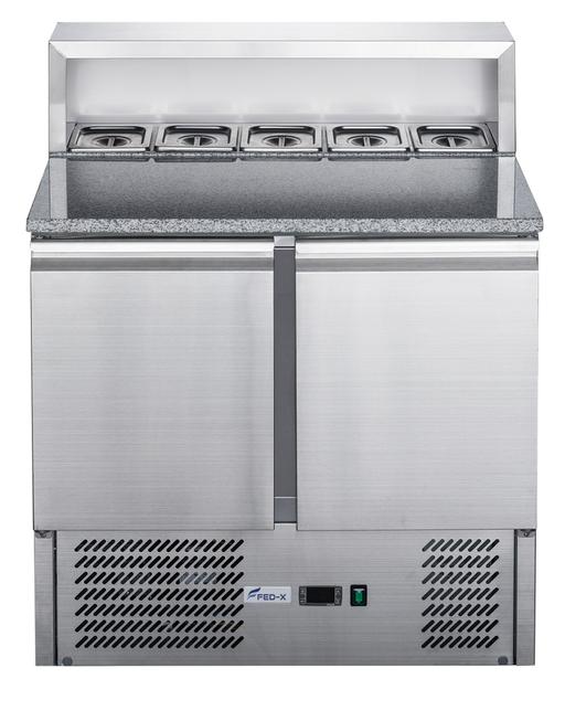 FED-X XGNS900E - Two Door Salad Prep Fridge with Marble Top 900mm