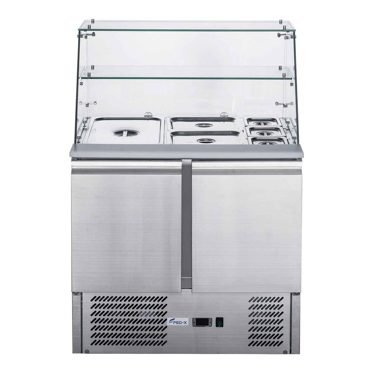 FED-X XS900GC - Two Door Salad Bench Fridge with Glass Canopy 900mm