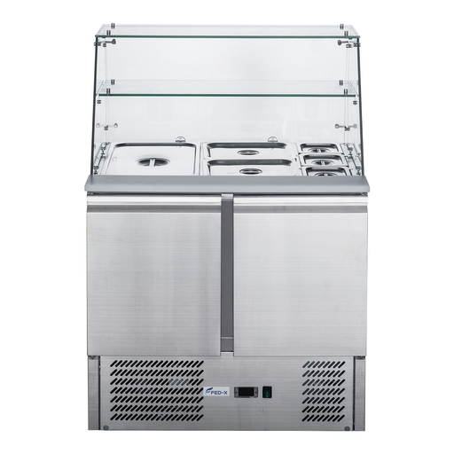 FED-X XS900GC - Two Door Salad Bench Fridge with Glass Canopy 900mm
