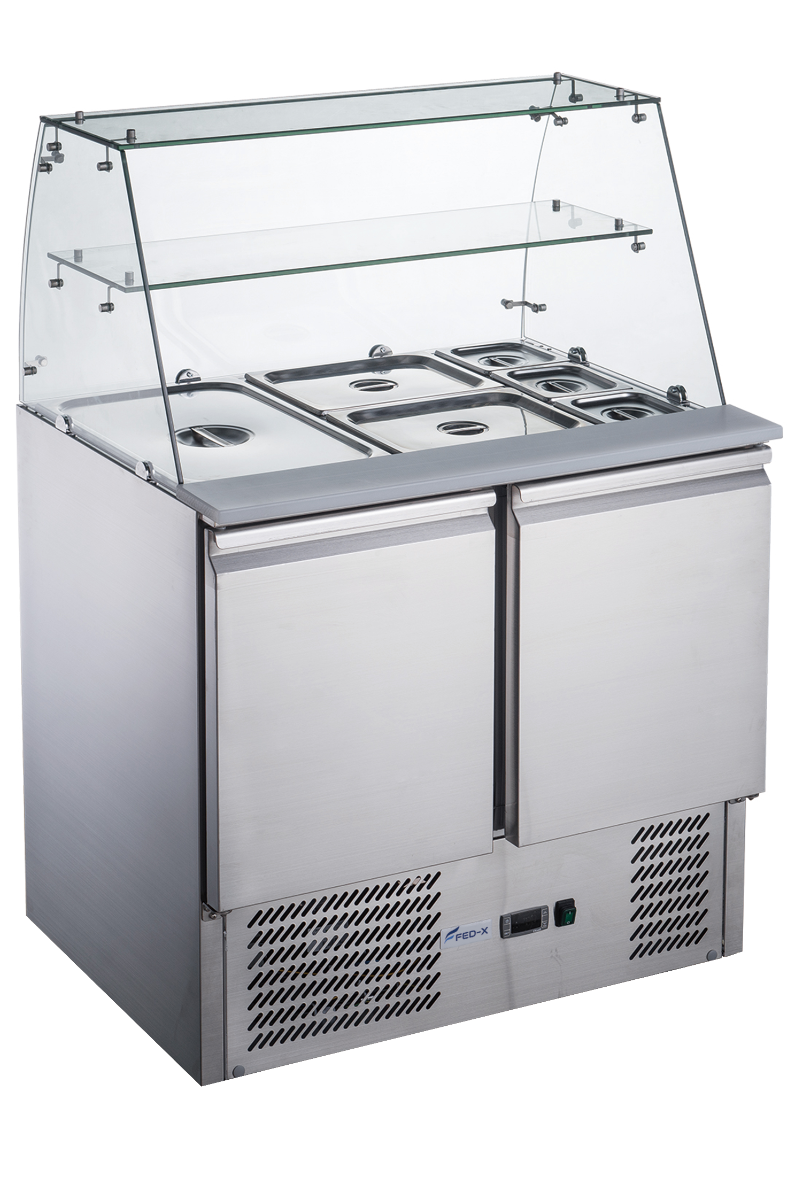 FED-X XS900GC - Two Door Salad Bench Fridge with Glass Canopy 900mm - image 2