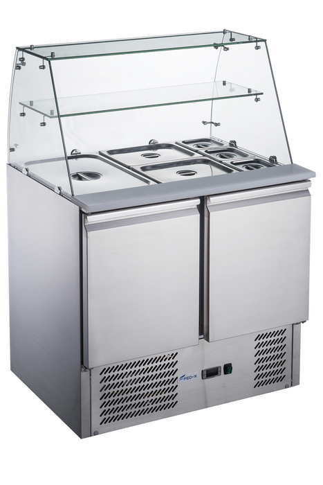 FED-X XS900GC - Two Door Salad Bench Fridge with Glass Canopy 900mm - image 2