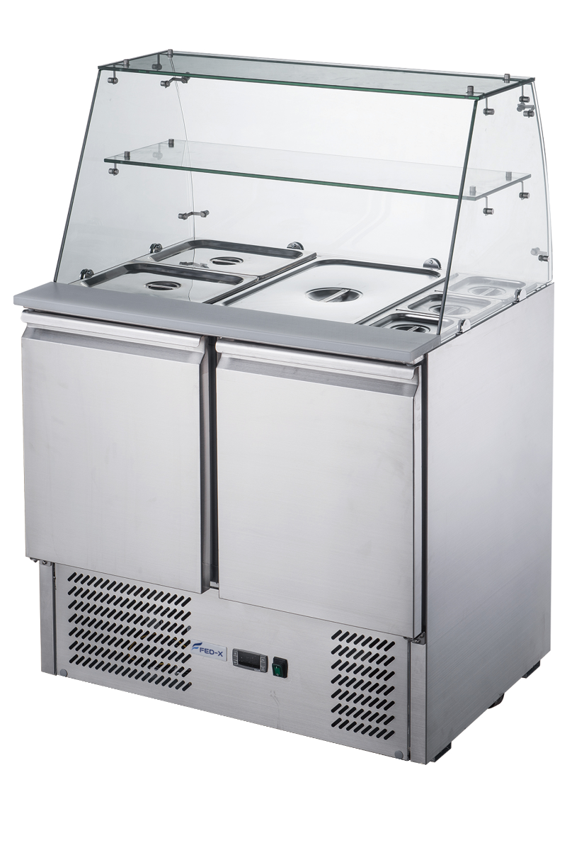 FED-X XS900GC - Two Door Salad Bench Fridge with Glass Canopy 900mm - image 4