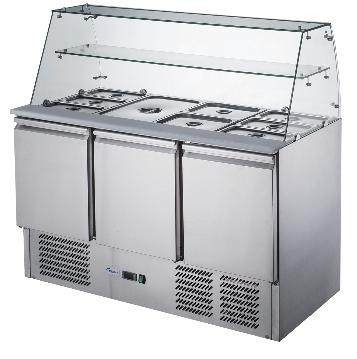 FED-X XS903GC - Three Door Salad Bench Fridge with Glass Canopy 1365mm - image 3