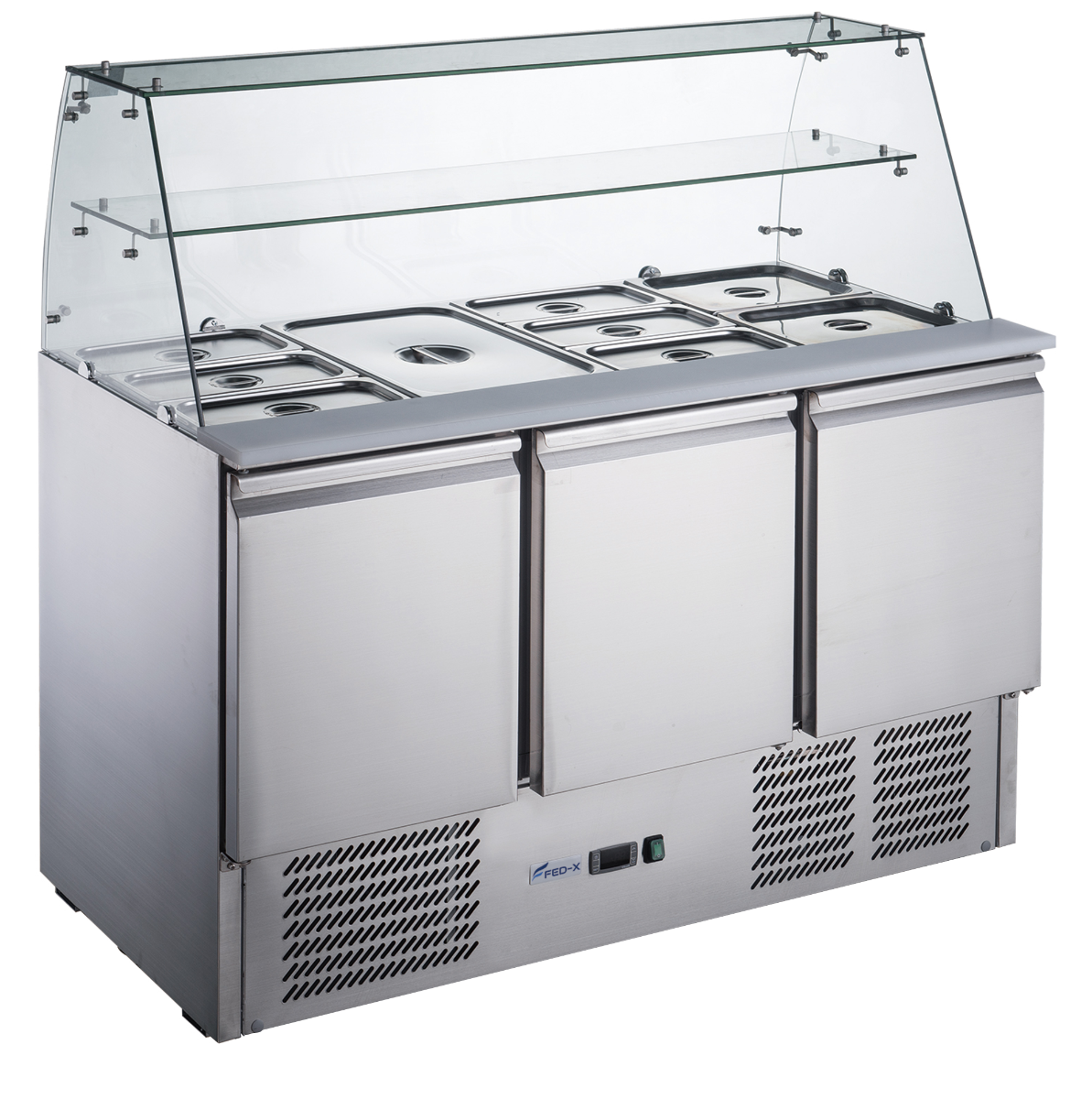 FED-X XS903GC - Three Door Salad Bench Fridge with Glass Canopy 1365mm - image 2