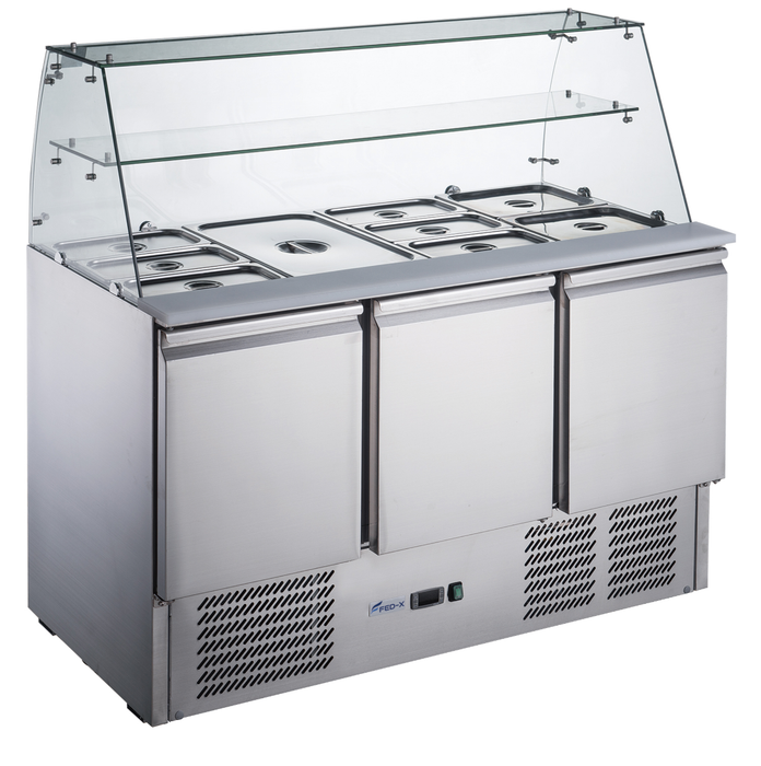 FED-X XS903GC - Three Door Salad Bench Fridge with Glass Canopy 1365mm - image 2