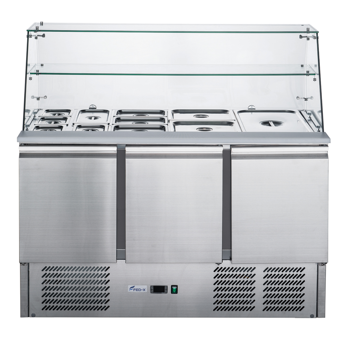FED-X XS903GC - Three Door Salad Bench Fridge with Glass Canopy 1365mm