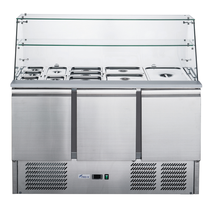 FED-X XS903GC - Three Door Salad Bench Fridge with Glass Canopy 1365mm