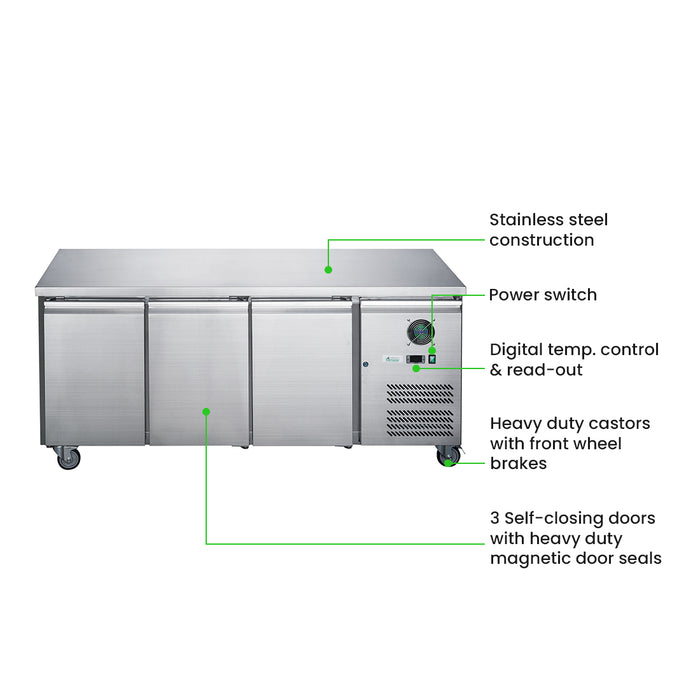 FED-X XUB7C18S3V - Three Door Bench Fridge 1795 x 700mm 417L - image 3
