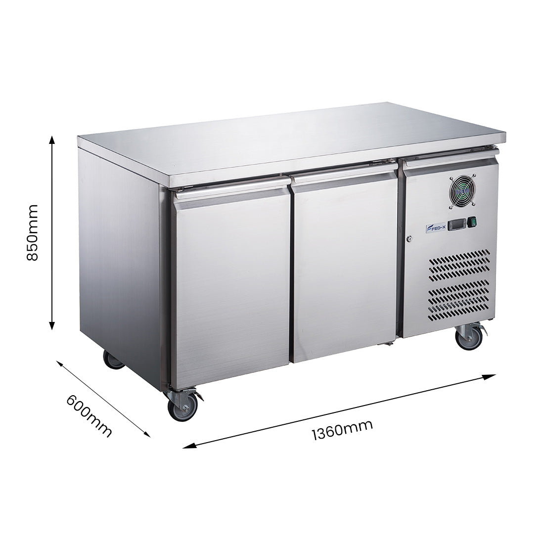 FED-X XUB6C13S2V - Two Door Bench Fridge 1360 x 600mm 228L - image 3