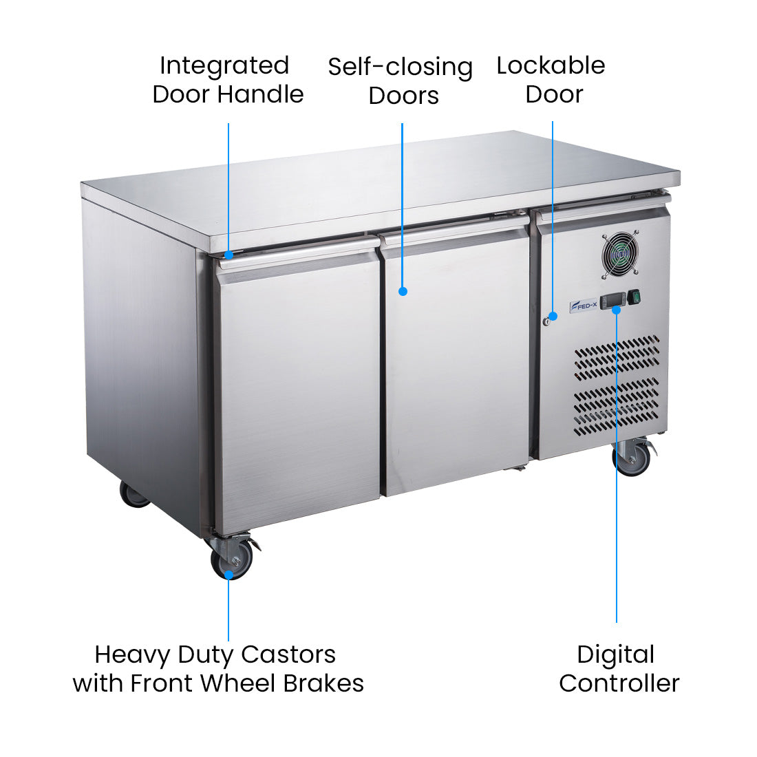 FED-X XUB6C13S2V - Two Door Bench Fridge 1360 x 600mm 228L - image 2