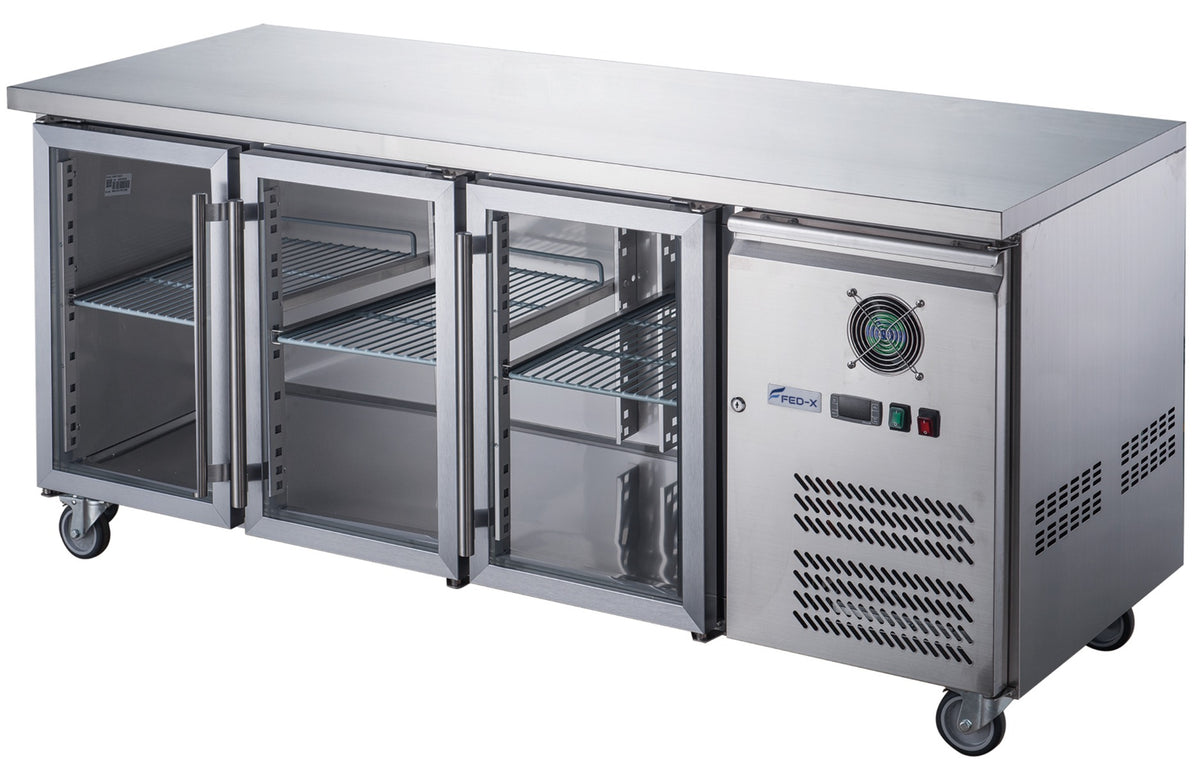 FED-X XUB7C18G3V - Three Glass Door Bench Fridge 1795 x 700mm 417L - image 3