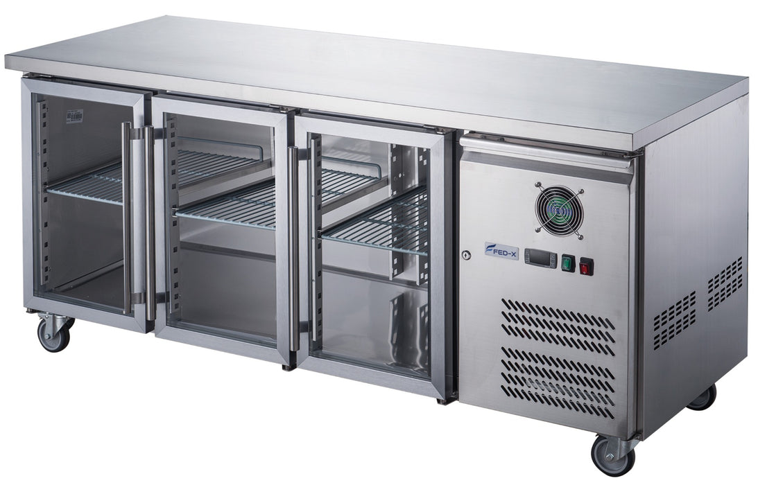 FED-X XUB7C18G3V - Three Glass Door Bench Fridge 1795 x 700mm 417L - image 3