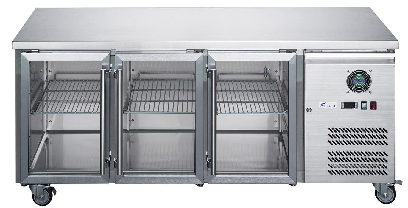 FED-X XUB7C18G3V - Three Glass Door Bench Fridge 1795 x 700mm 417L