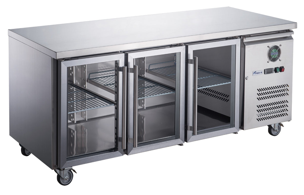 FED-X XUB7C18G3V - Three Glass Door Bench Fridge 1795 x 700mm 417L - image 2