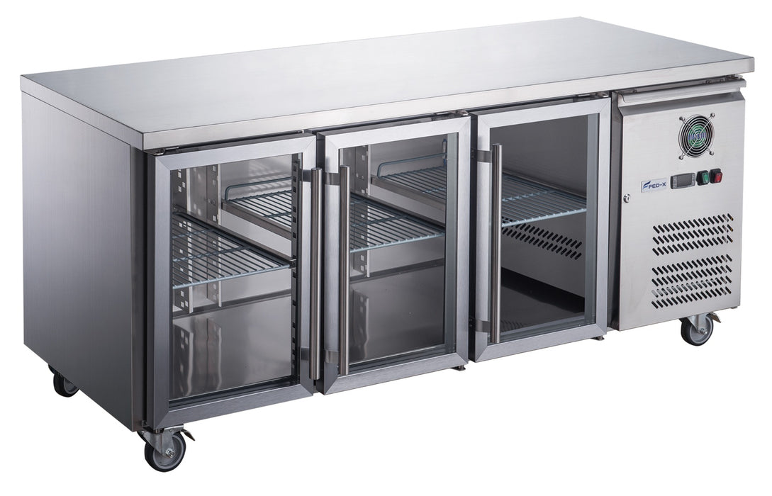 FED-X XUB7C18G3V - Three Glass Door Bench Fridge 1795 x 700mm 417L - image 2