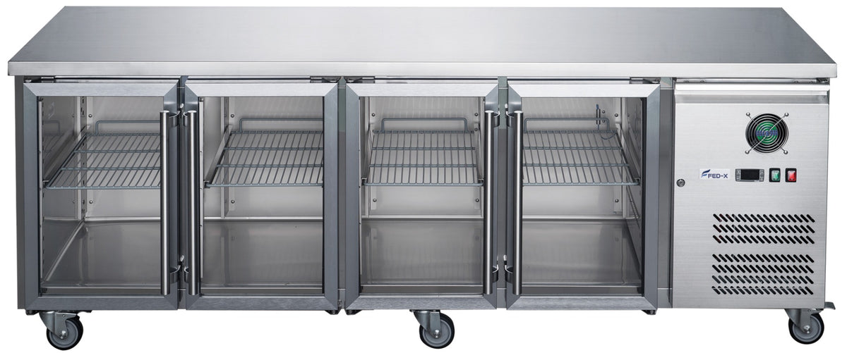 FED-X XUB7C22G4V - Four Glass Door Bench Fridge 2230 x 700mm 563L