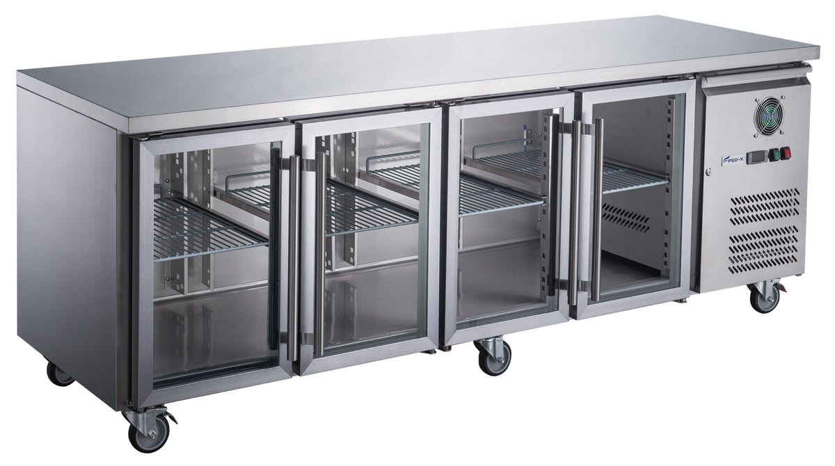 FED-X XUB7C22G4V - Four Glass Door Bench Fridge 2230 x 700mm 563L - image 2