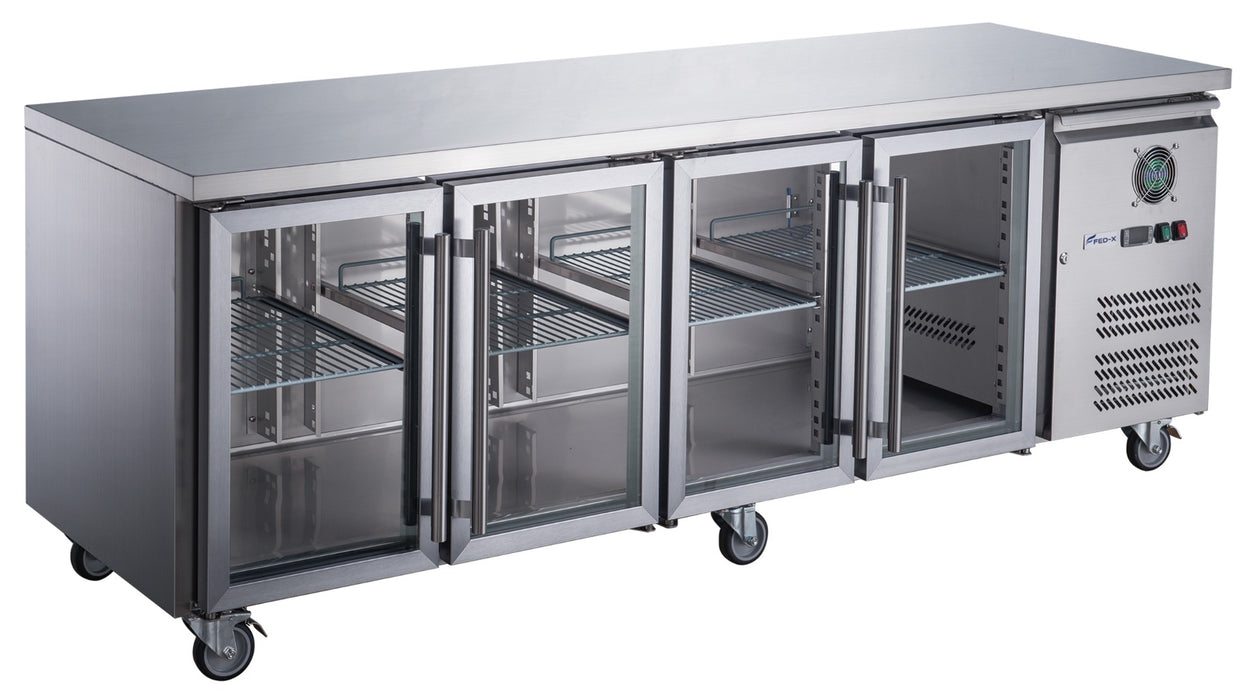 FED-X XUB7C22G4V - Four Glass Door Bench Fridge 2230 x 700mm 563L - image 2