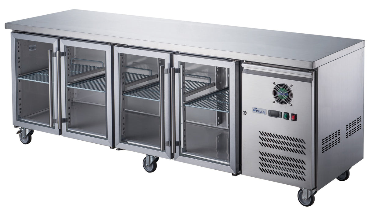 FED-X XUB7C22G4V - Four Glass Door Bench Fridge 2230 x 700mm 563L - image 3