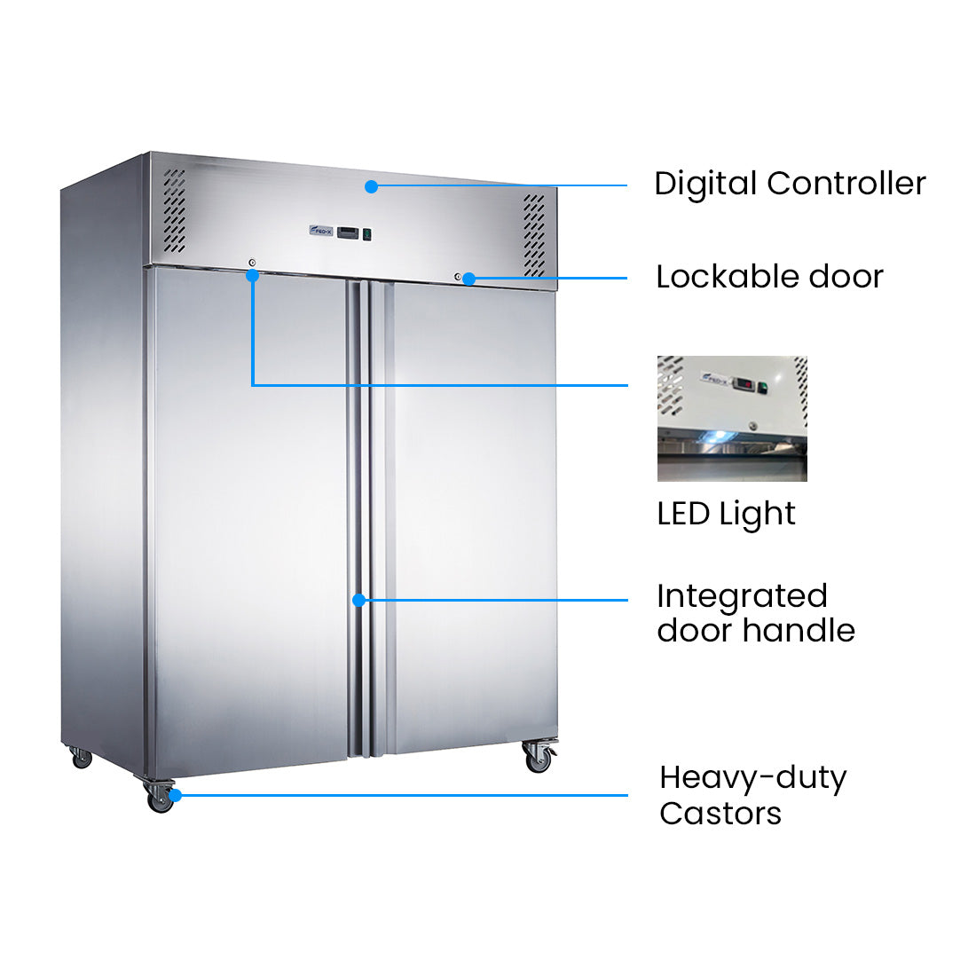 FED-X XURC1200SFV - Two Door Stainless Steel Upright Fridge 1340mm 1200L - image 3