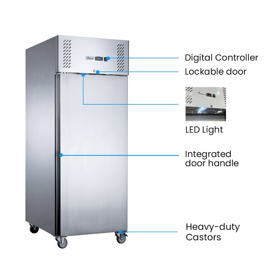 FED-X XURC600SFV - Single Door Stainless Steel Upright Fridge 680mm 618L - image 3