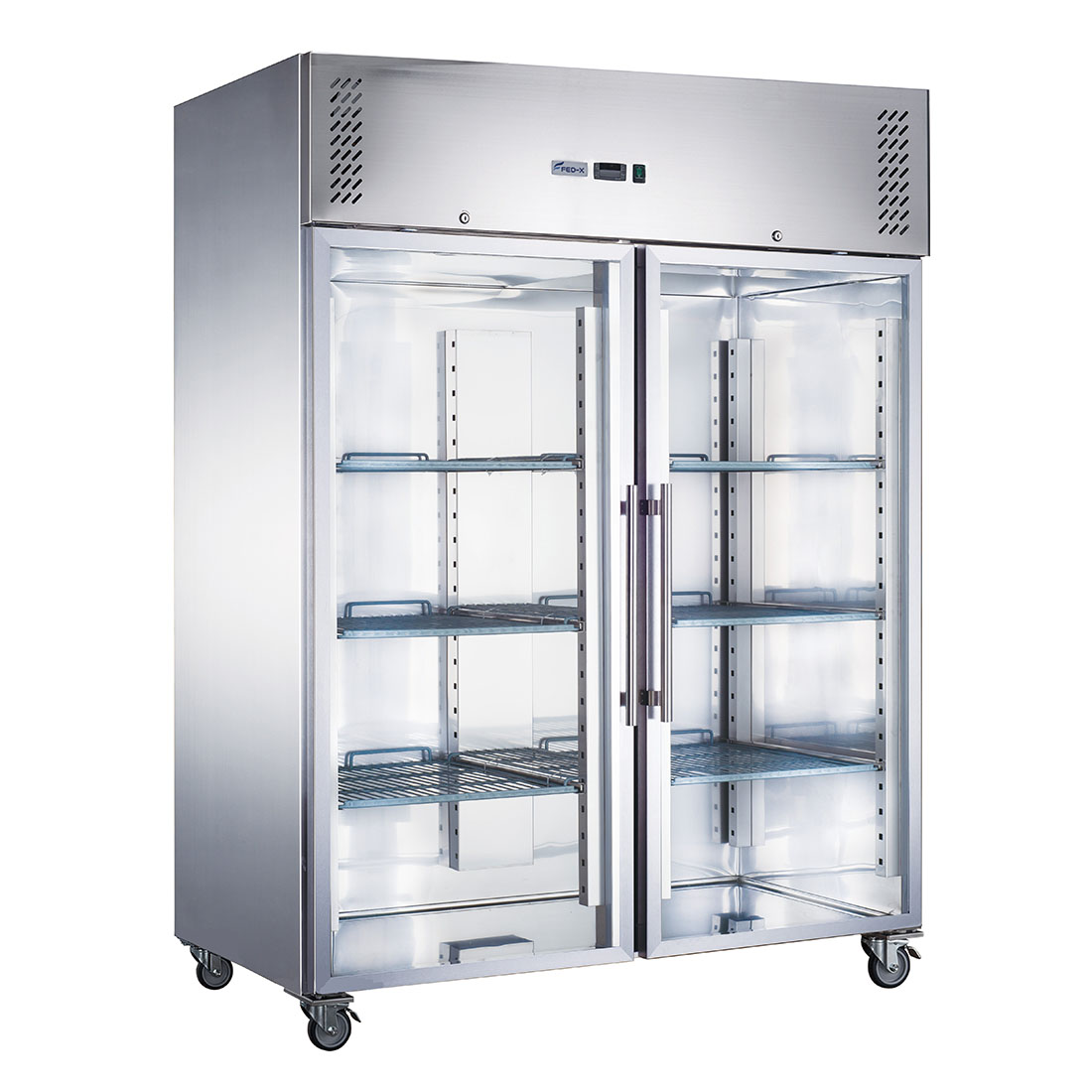 FED-X XURC1200G2V - Two Glass Door Stainless Steel Upright Fridge 1340mm 1200L
